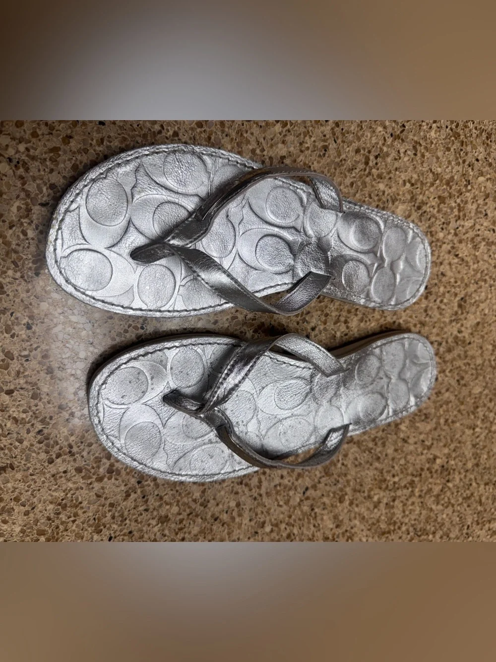 Coach Poppy Silver Women's Flip Flop Sandals - Metallic Casual Summer Slides